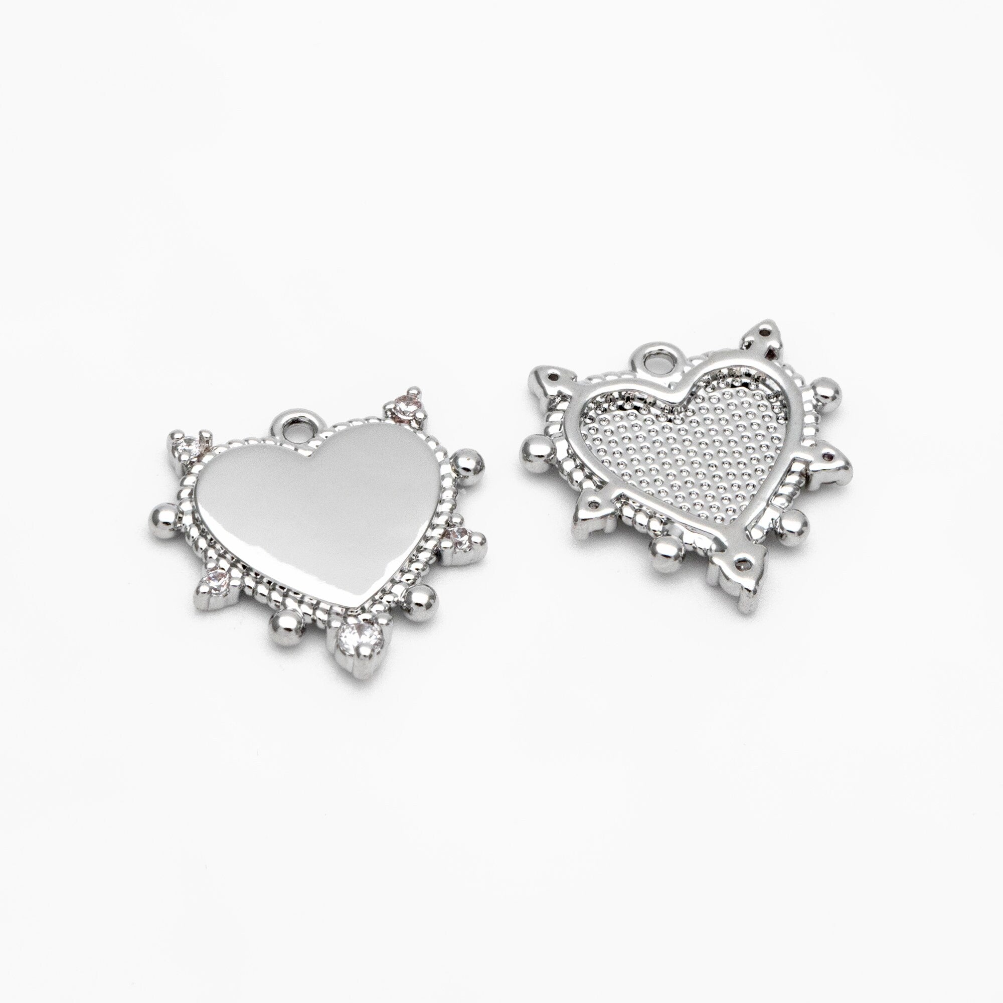 10pcs CZ pave Gold/ Silver Heart Pendants 17mm, 18K Gold/ Rhodium plated Brass, Rhinestone Heart Charms (GB-1905)